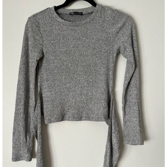 Zara grey long-sleeved, crew neck sweater. Wide side ties, good condition, S - Picture 3 of 8
